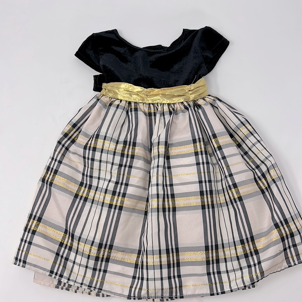 Good Lad Black Velvet Metallic Gold Plaid Holiday Christmas Dress Size 12 Months